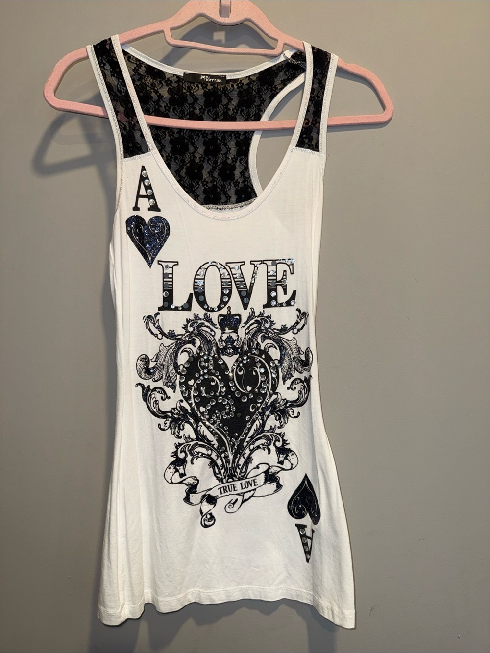 True Love Graphic Lace-Back Tank Top - Vintage Y2K
